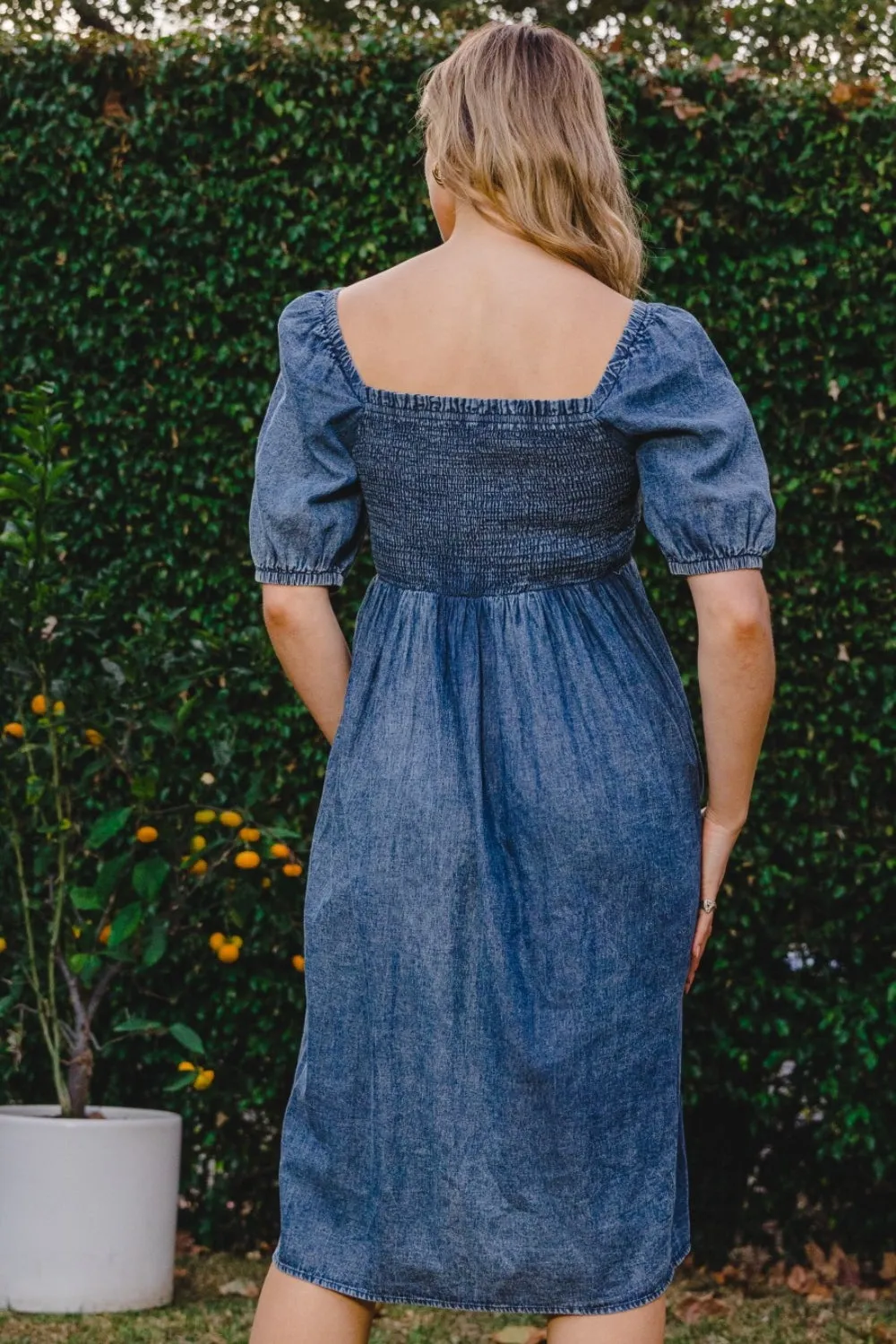 Edna Puff Sleeve Denim Dress