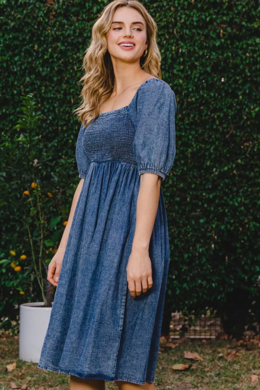 Edna Puff Sleeve Denim Dress