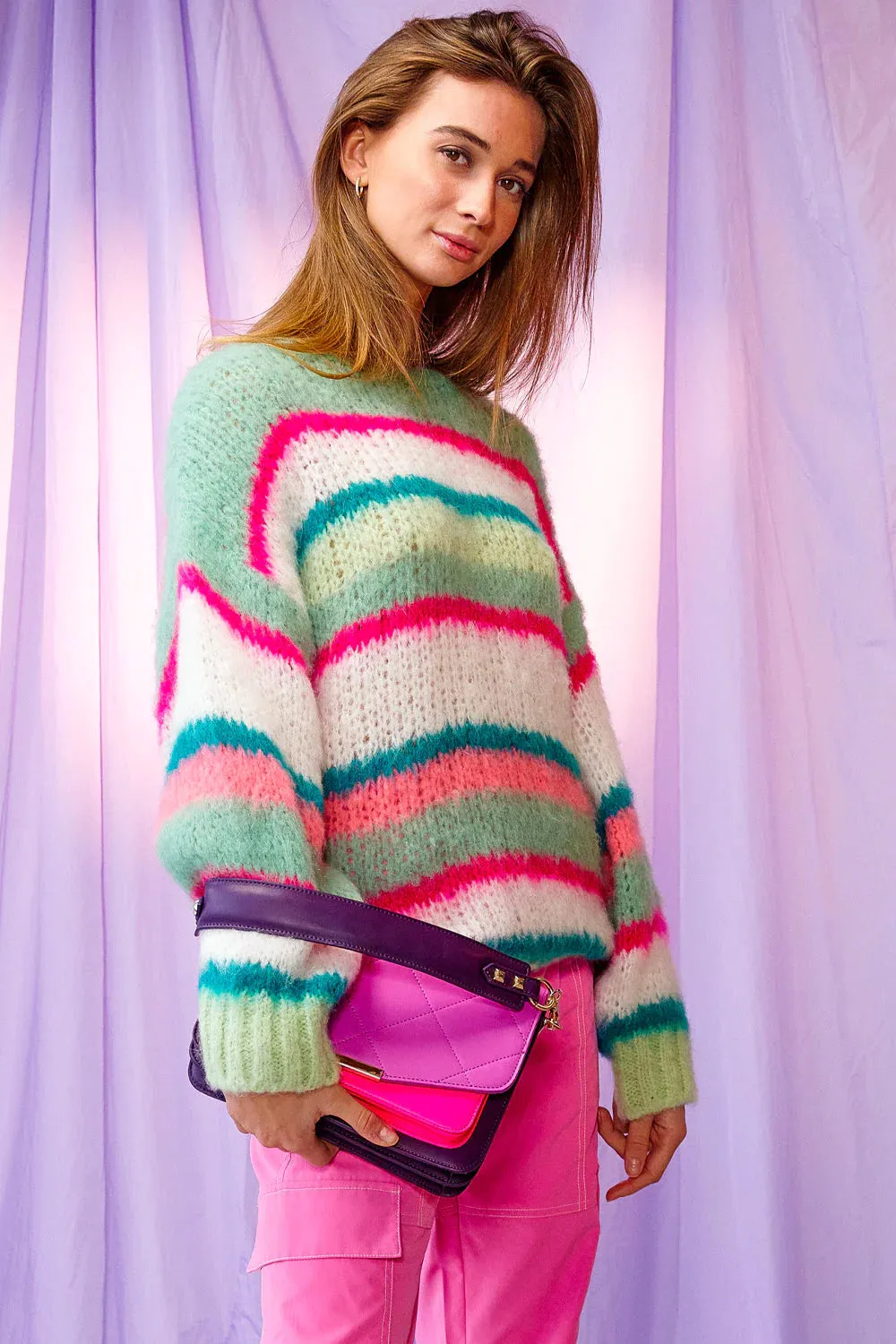 Ella Knit Sweater - Green/Pink/White Mix