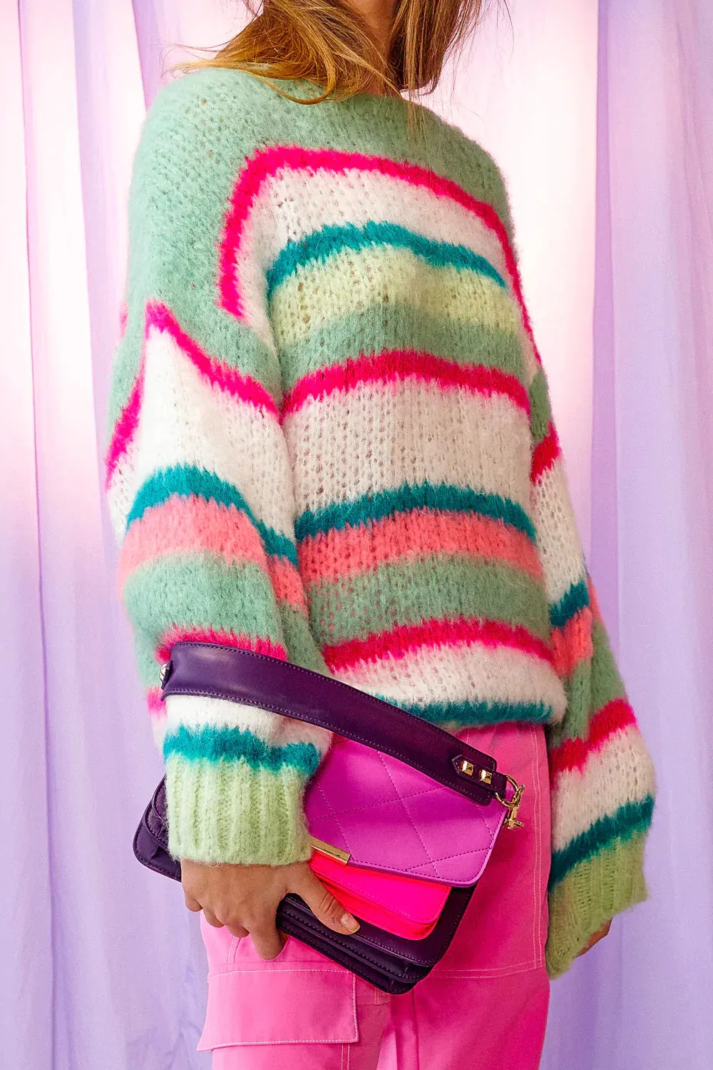 Ella Knit Sweater - Green/Pink/White Mix