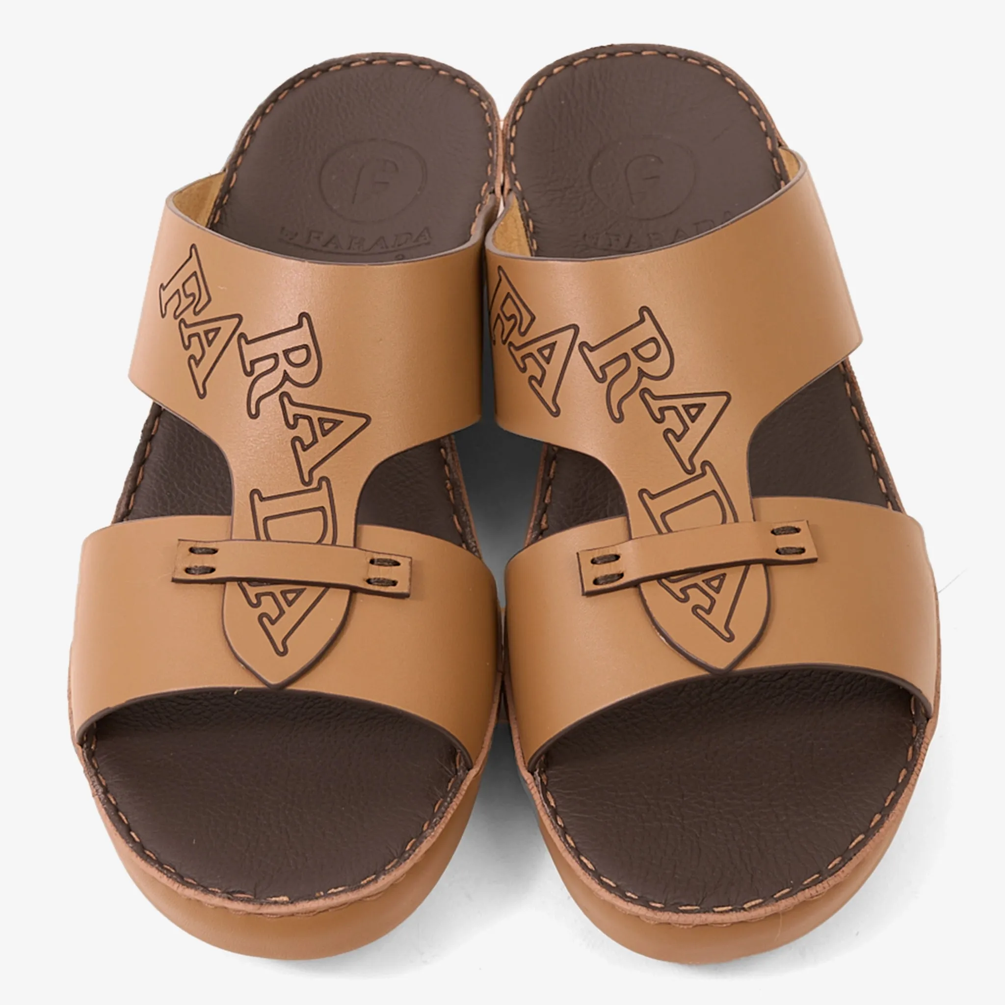FARADA MODERN LEATHER SANDALS WITH EMBOSED LOGO CUOIO