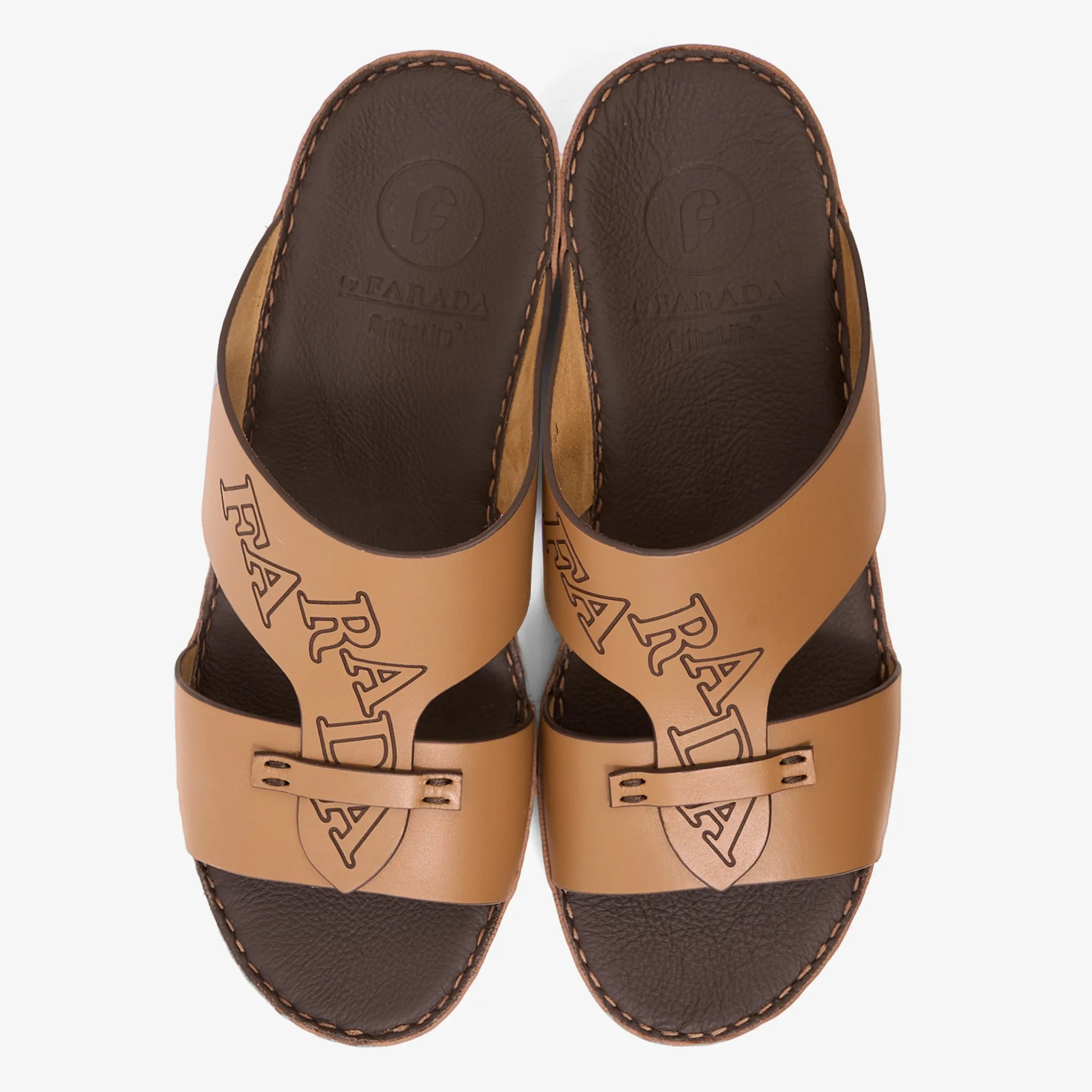 FARADA MODERN LEATHER SANDALS WITH EMBOSED LOGO CUOIO