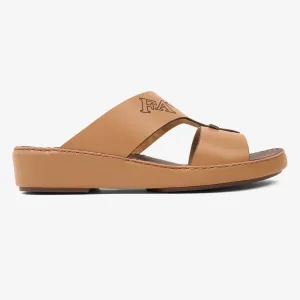 FARADA MODERN LEATHER SANDALS WITH EMBOSED LOGO CUOIO