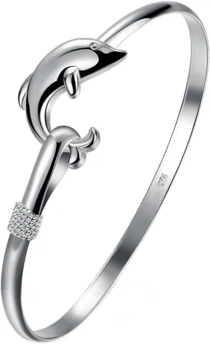 Fashion Jewelry 925 Sterling Silver Cute Dolphin Bangle Bracelets for Women