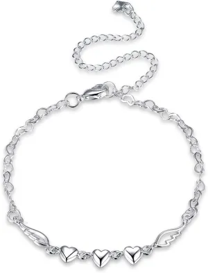 Fashion Jewelry 925 Sterling Silver Love Heart Angel Wings Chain Anklet Fashion Jewelry 925 Sterling Silver Love Heart Angel Wings Chain Anklet