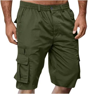 Finelylove Cargo Shorts for Men Relaxed Stretch Waist Outdoor Work Shorts Casual Summer Hiking Tactical Pants with Zip Pocket