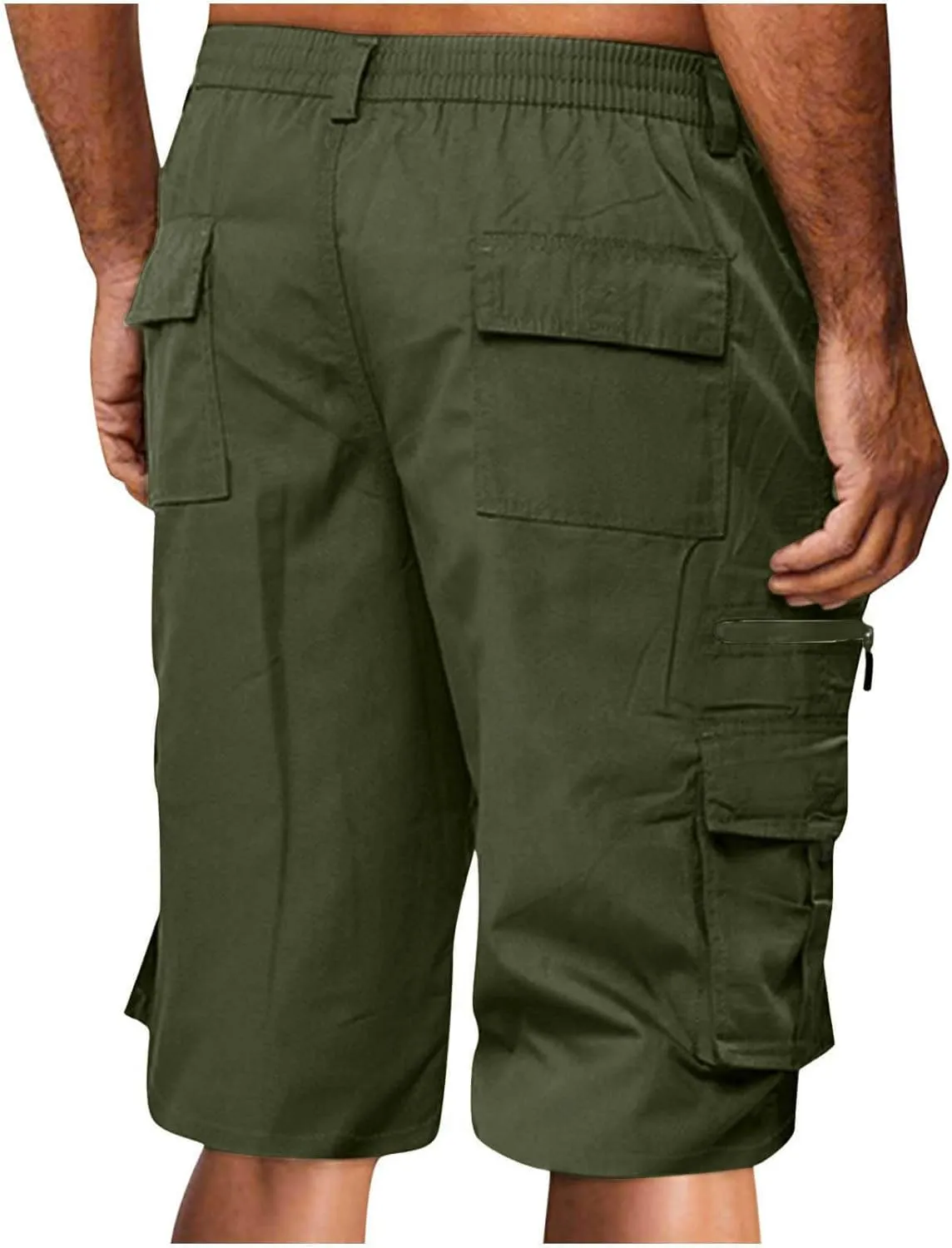 Finelylove Cargo Shorts for Men Relaxed Stretch Waist Outdoor Work Shorts Casual Summer Hiking Tactical Pants with Zip Pocket