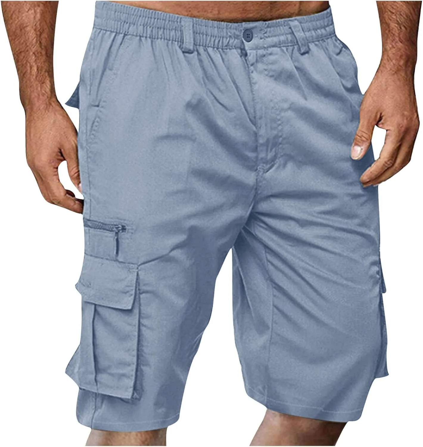 Finelylove Cargo Shorts for Men Relaxed Stretch Waist Outdoor Work Shorts Casual Summer Hiking Tactical Pants with Zip Pocket