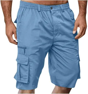 Finelylove Cargo Shorts for Men Relaxed Stretch Waist Outdoor Work Shorts Casual Summer Hiking Tactical Pants with Zip Pocket