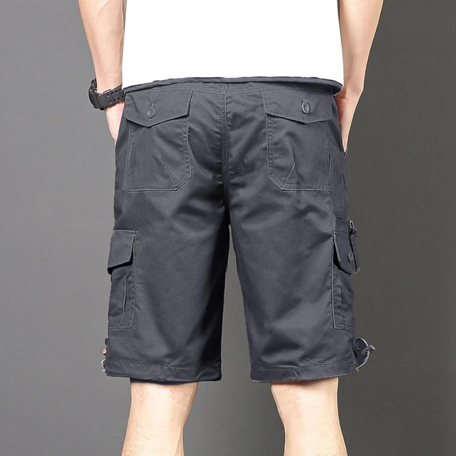 Finelylove Cargo Work Shorts for Men Relaxed Fit Fishing Hiking Shorts Summer Casual Cotton Outdoor Short Pants Knee Length