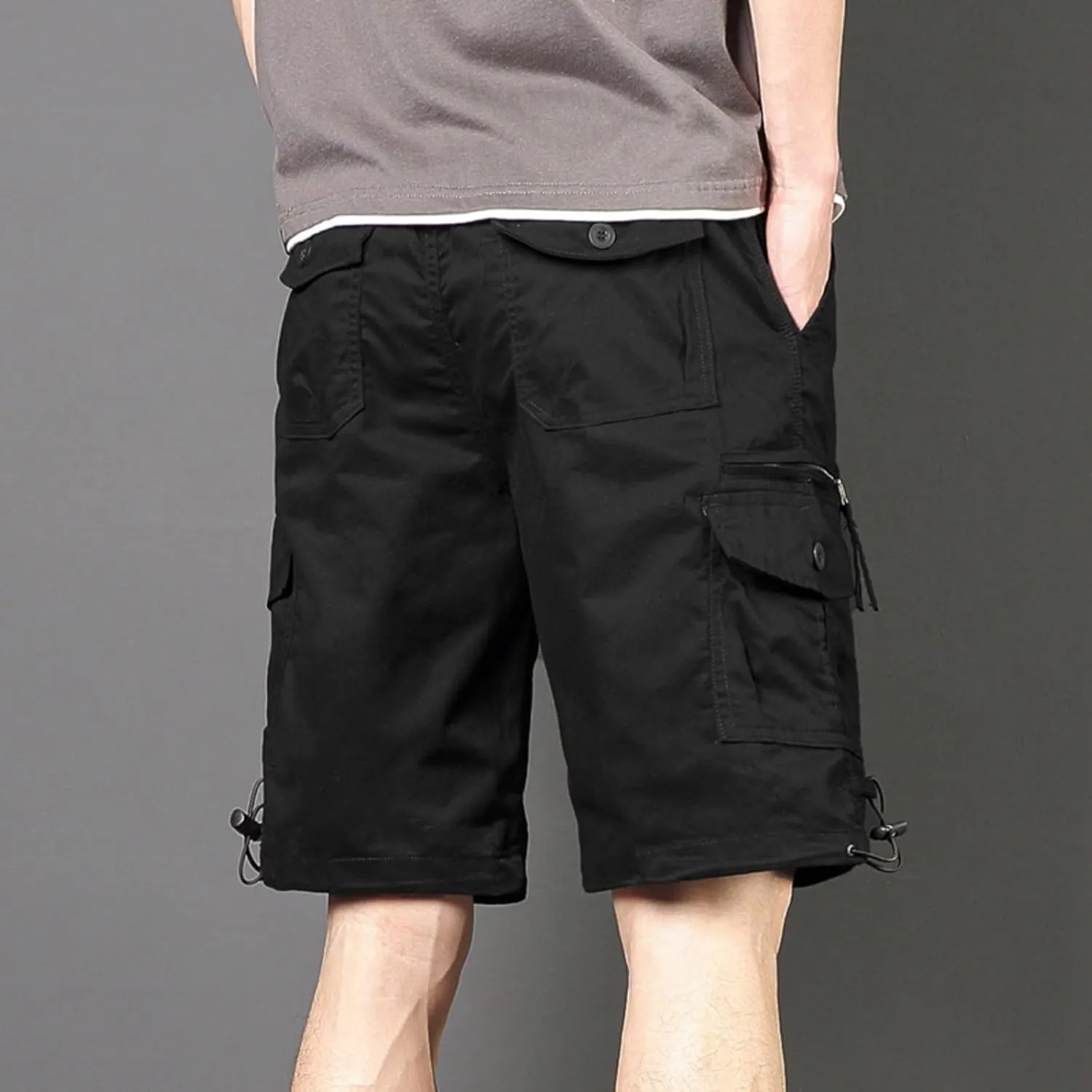 Finelylove Cargo Work Shorts for Men Relaxed Fit Fishing Hiking Shorts Summer Casual Cotton Outdoor Short Pants Knee Length