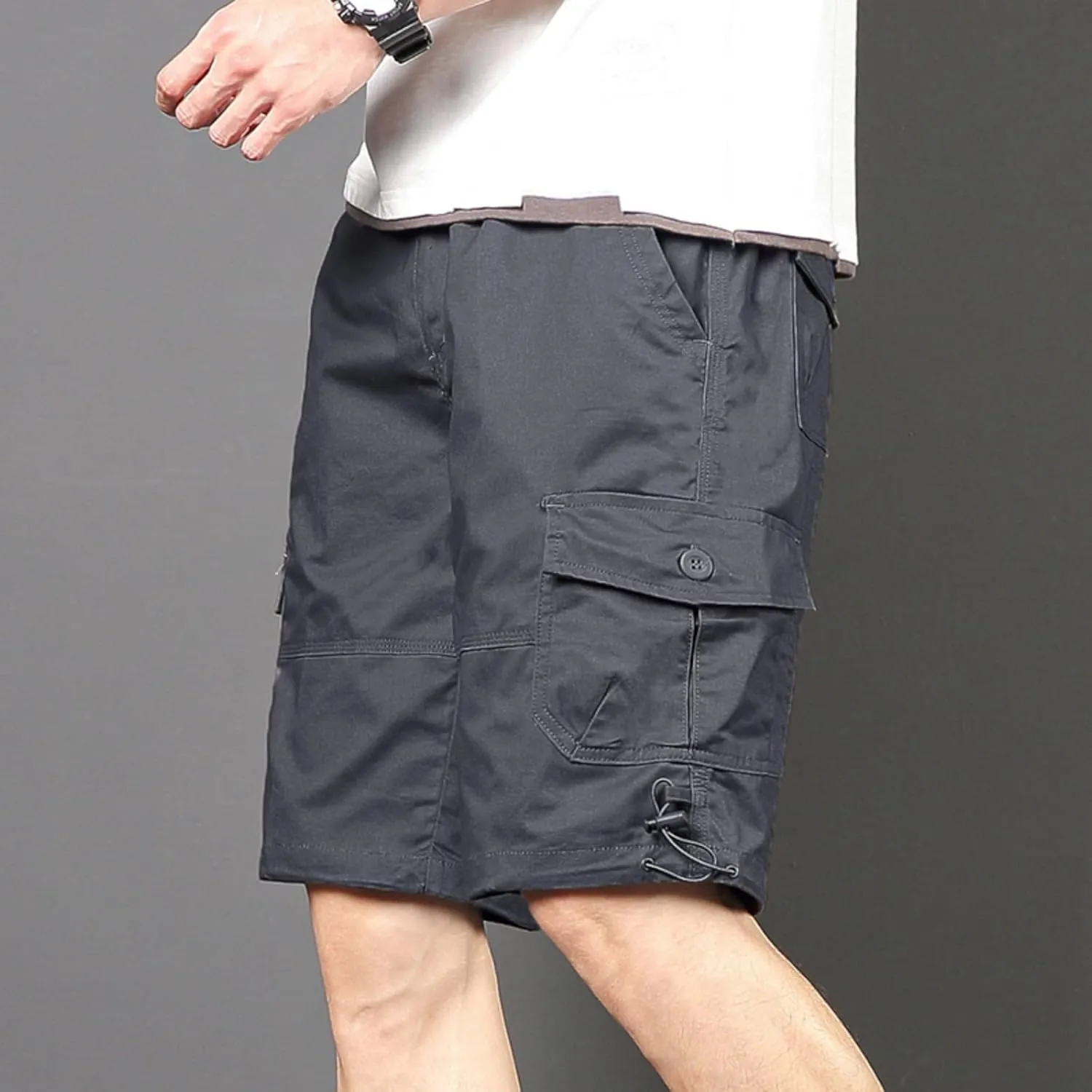 Finelylove Cargo Work Shorts for Men Relaxed Fit Fishing Hiking Shorts Summer Casual Cotton Outdoor Short Pants Knee Length