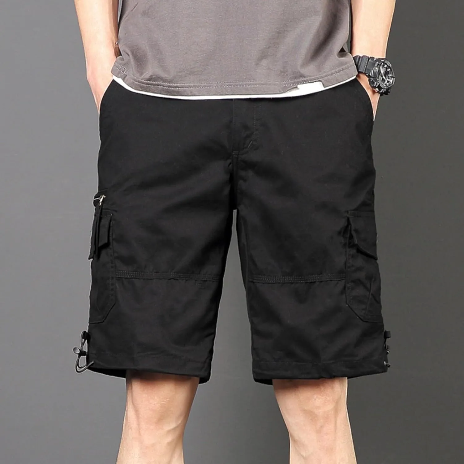 Finelylove Cargo Work Shorts for Men Relaxed Fit Fishing Hiking Shorts Summer Casual Cotton Outdoor Short Pants Knee Length