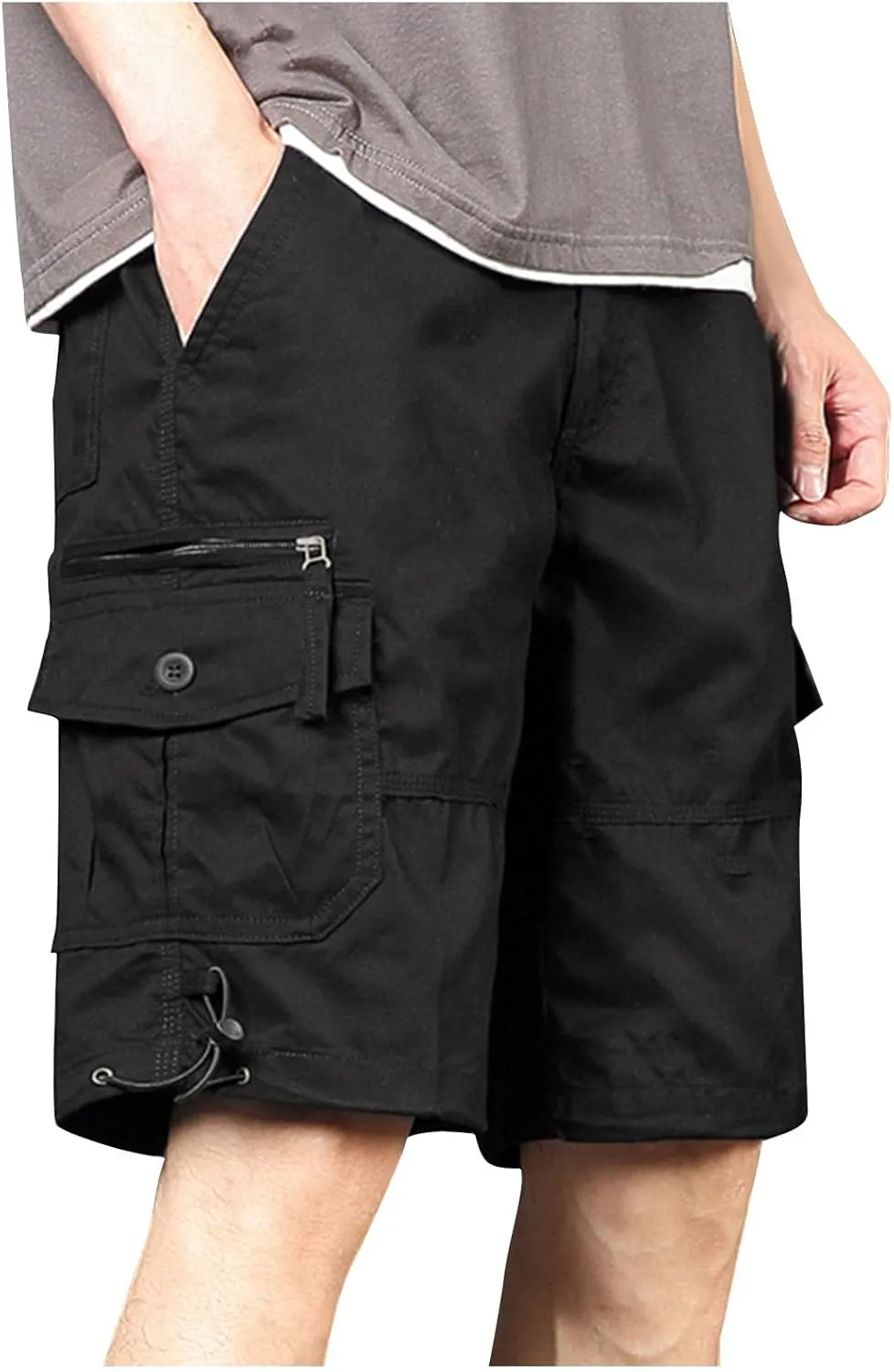 Finelylove Cargo Work Shorts for Men Relaxed Fit Fishing Hiking Shorts Summer Casual Cotton Outdoor Short Pants Knee Length