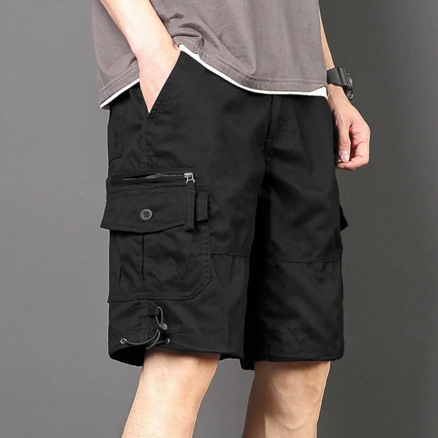 Finelylove Cargo Work Shorts for Men Relaxed Fit Fishing Hiking Shorts Summer Casual Cotton Outdoor Short Pants Knee Length