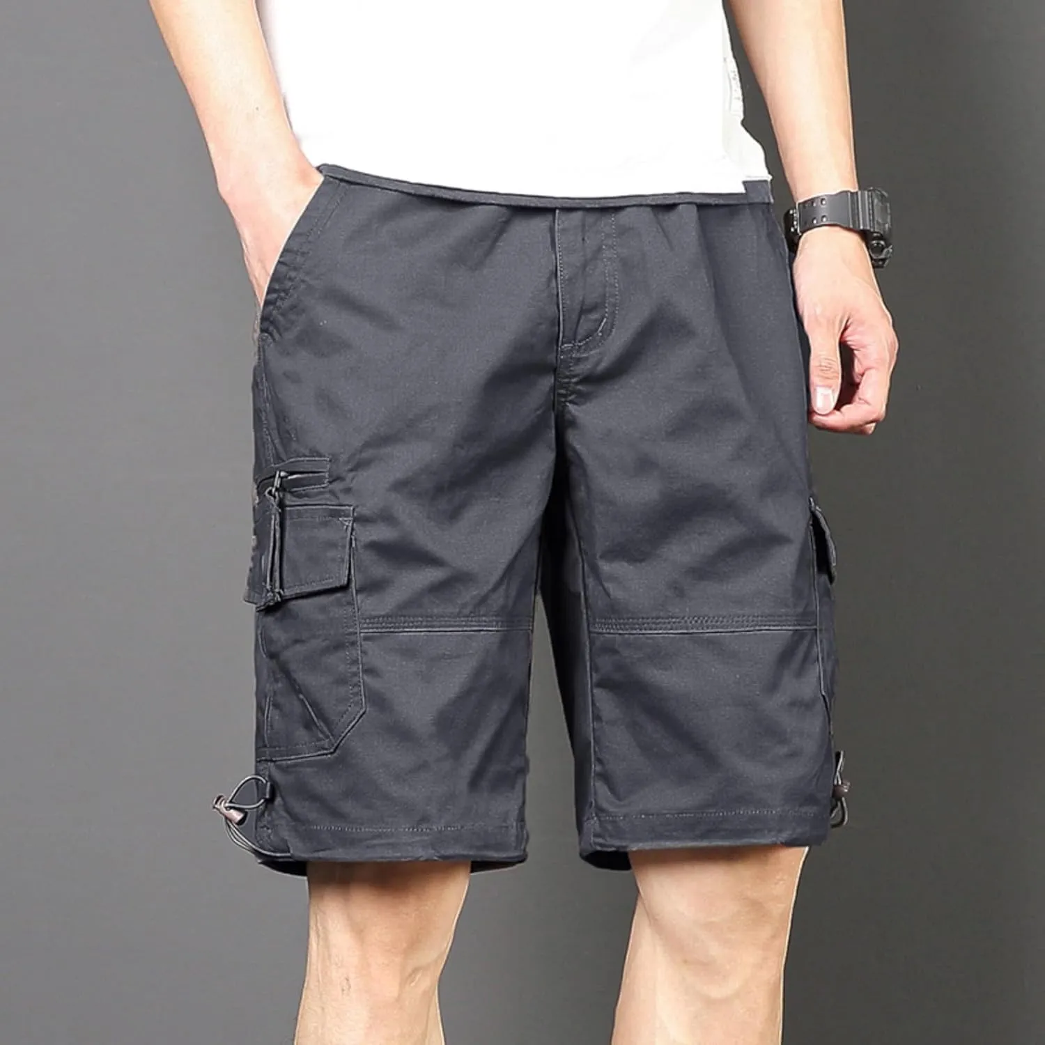 Finelylove Cargo Work Shorts for Men Relaxed Fit Fishing Hiking Shorts Summer Casual Cotton Outdoor Short Pants Knee Length
