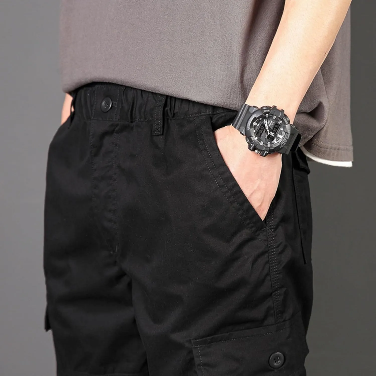 Finelylove Cargo Work Shorts for Men Relaxed Fit Fishing Hiking Shorts Summer Casual Cotton Outdoor Short Pants Knee Length