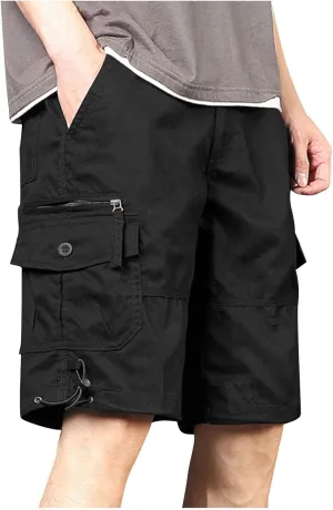 Finelylove Cargo Work Shorts for Men Relaxed Fit Fishing Hiking Shorts Summer Casual Cotton Outdoor Short Pants Knee Length