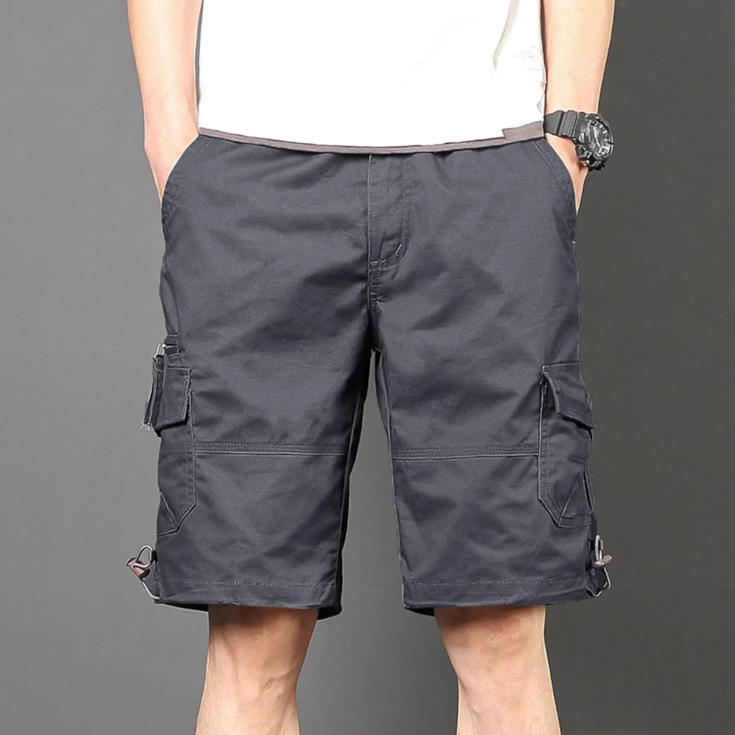 Finelylove Cargo Work Shorts for Men Relaxed Fit Fishing Hiking Shorts Summer Casual Cotton Outdoor Short Pants Knee Length