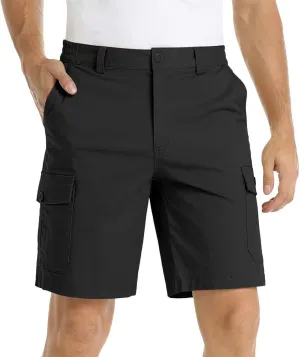 Finelylove Men's Cargo Work Shorts Summer Casual Lightweight Elastic Waist Hiking Golf Bermuda Shorts Outdoor Short Pants