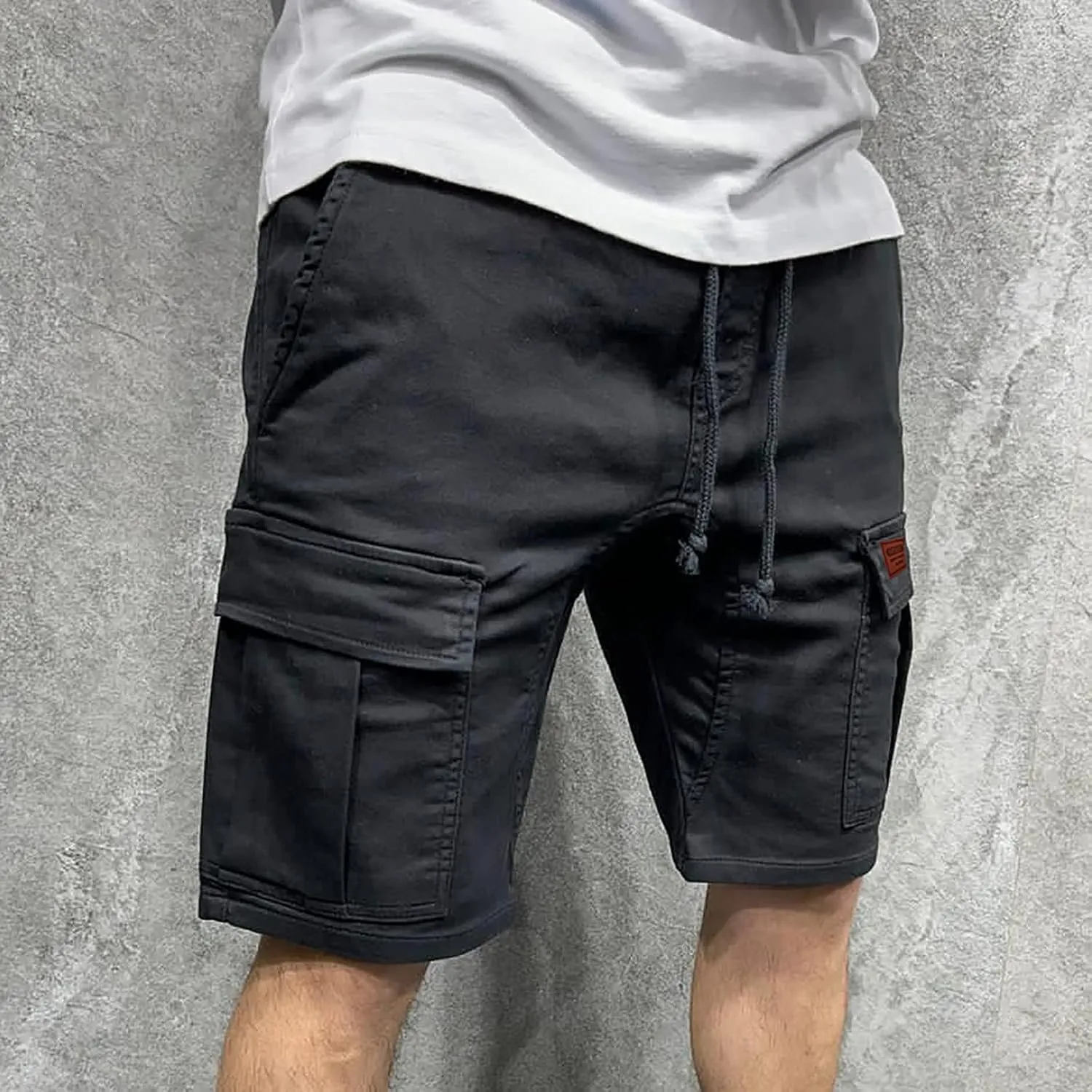 Finelylove Mens Shorts Casual Elastic Waist Drawstring Cargo Shorts Summer Lightweight Workout Jogger Pants with Pockets