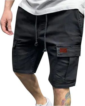 Finelylove Mens Shorts Casual Elastic Waist Drawstring Cargo Shorts Summer Lightweight Workout Jogger Pants with Pockets