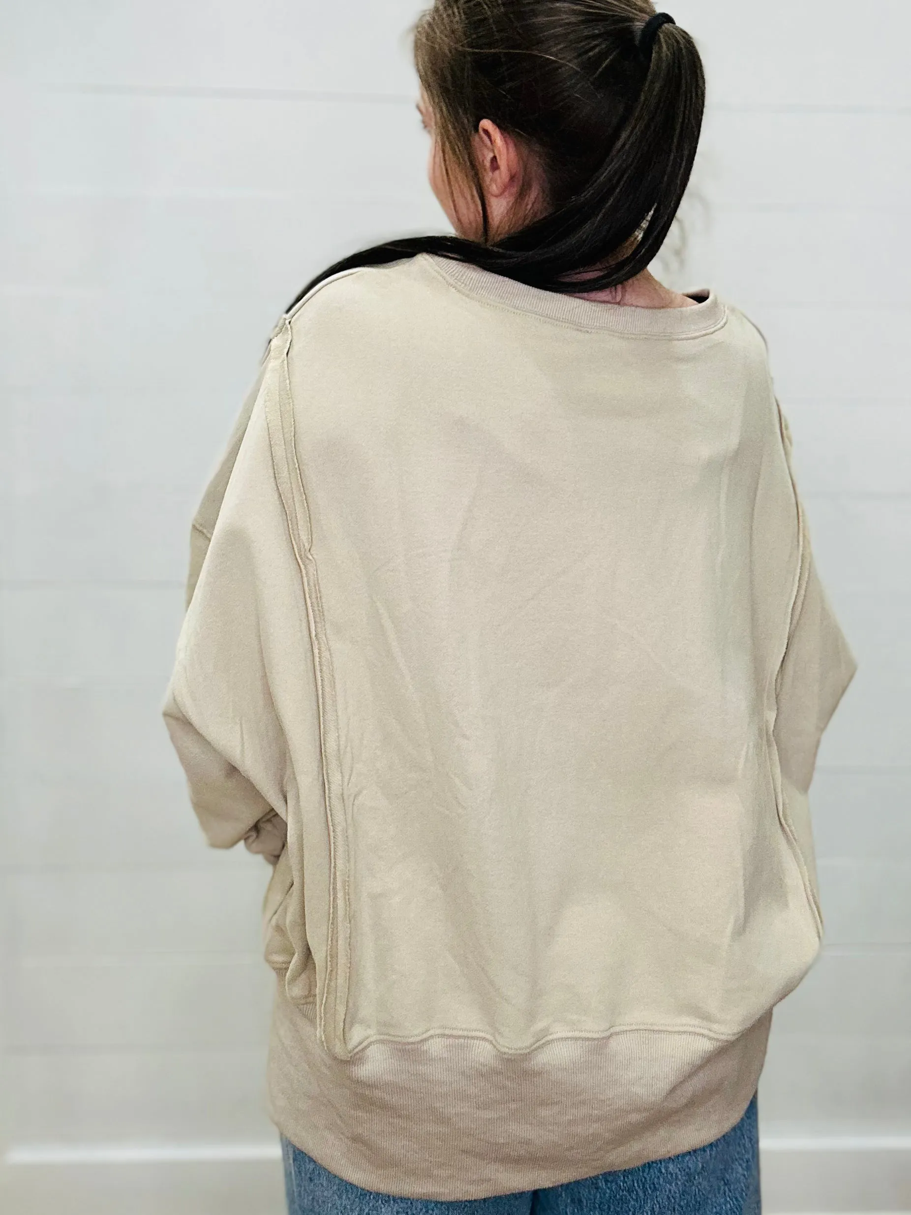 French Terry Printed Oversized Sweatshirt with Slits