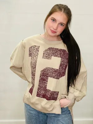 French Terry Printed Oversized Sweatshirt with Slits