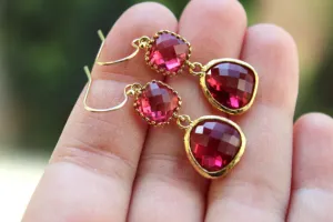 Fuchsia Pink Earrings Gold - #22