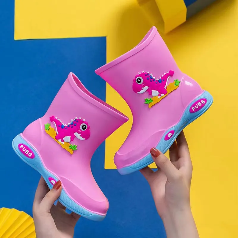 GIRLS Non-slip Waterproof Cartoon Dragon Rain Boots- PINK