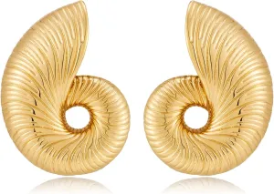 Gold Sliver Statement Earrings for Women - Spiral Swirl Chunky Vintage Stud Earrings, Trendy Jewelry | Summer Beach Jewelry