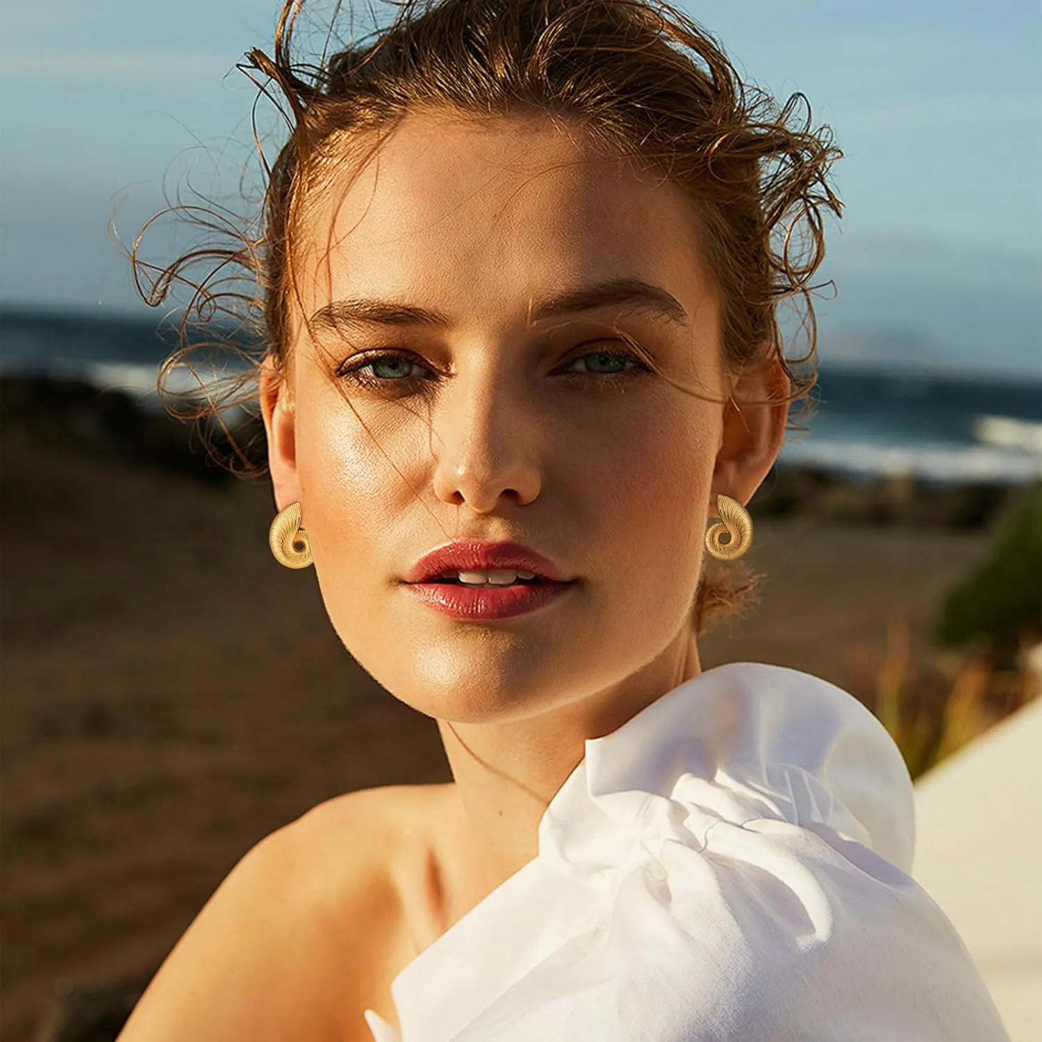 Gold Sliver Statement Earrings for Women - Spiral Swirl Chunky Vintage Stud Earrings, Trendy Jewelry | Summer Beach Jewelry