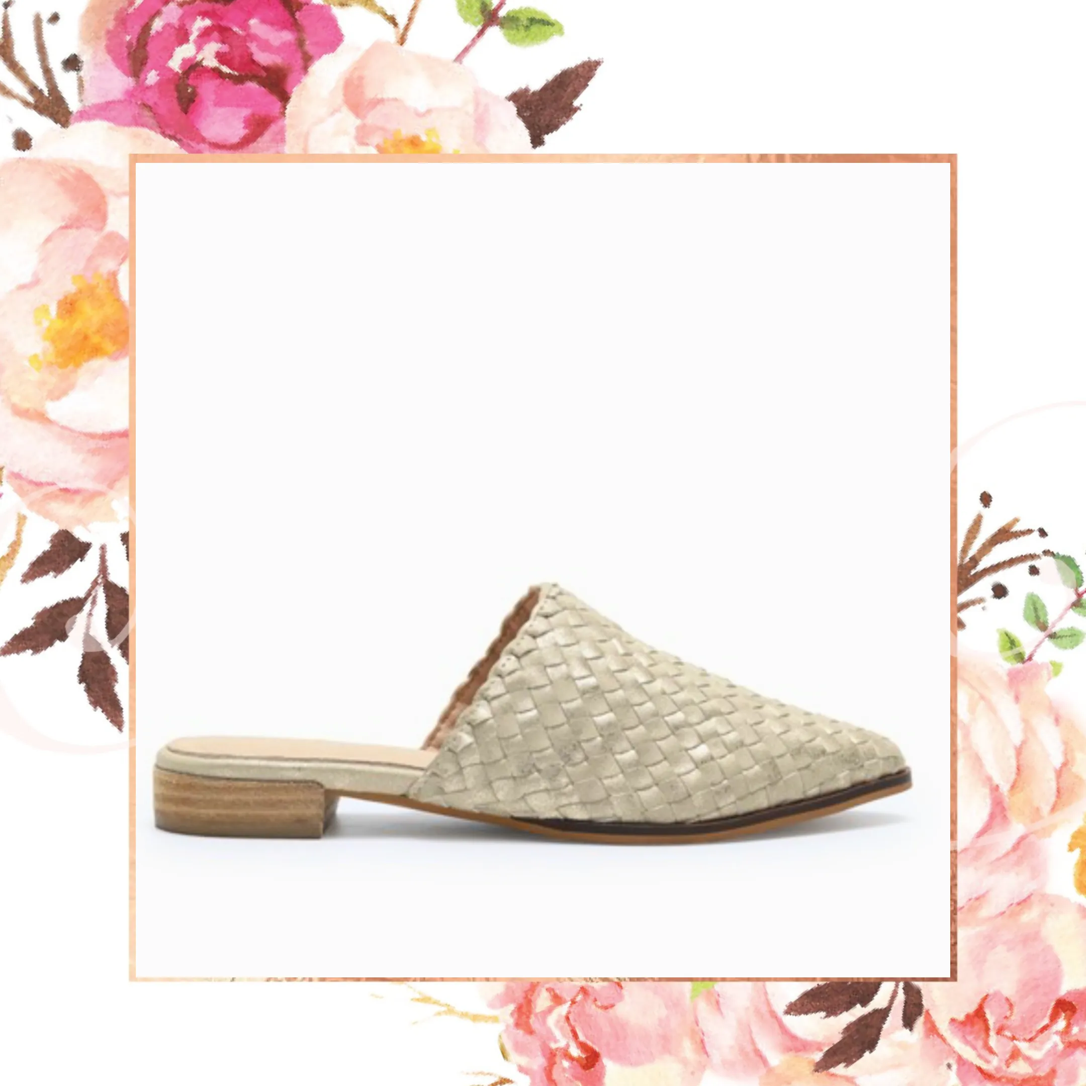 Gold Woven Leather Flat Mule