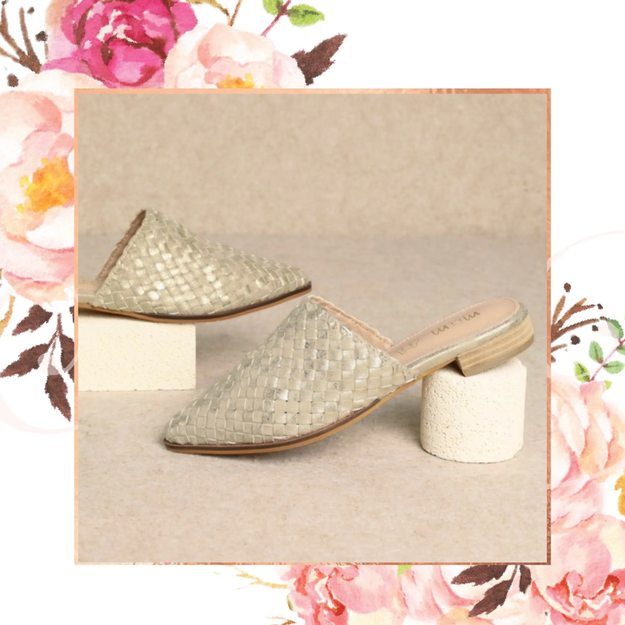 Gold Woven Leather Flat Mule