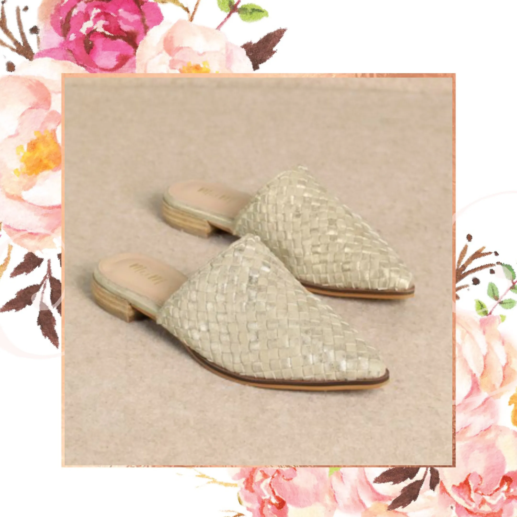 Gold Woven Leather Flat Mule