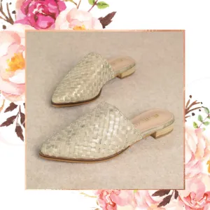 Gold Woven Leather Flat Mule