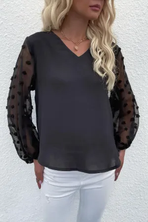High-Class V-Neck Swiss Dot Blouse