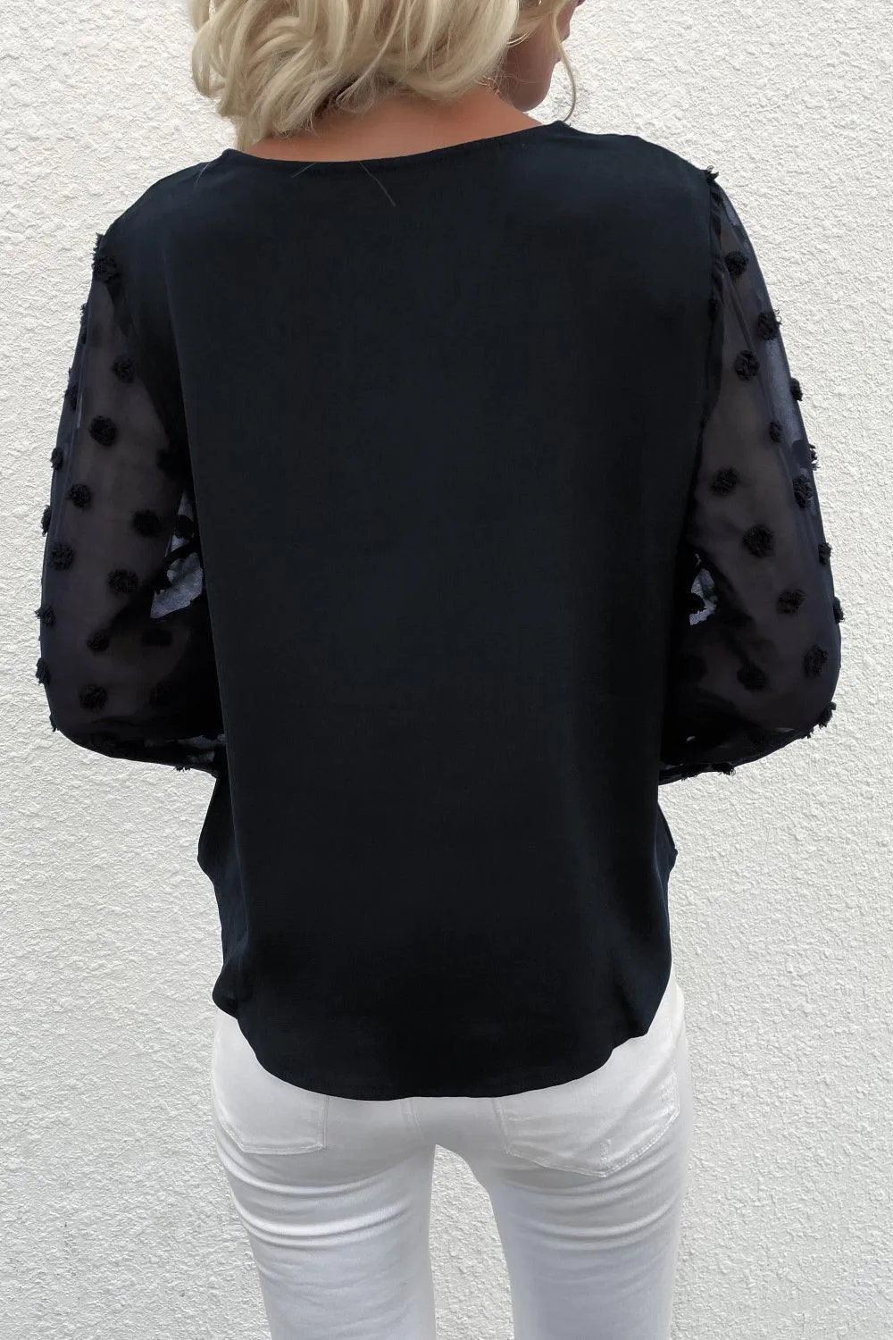 High-Class V-Neck Swiss Dot Blouse