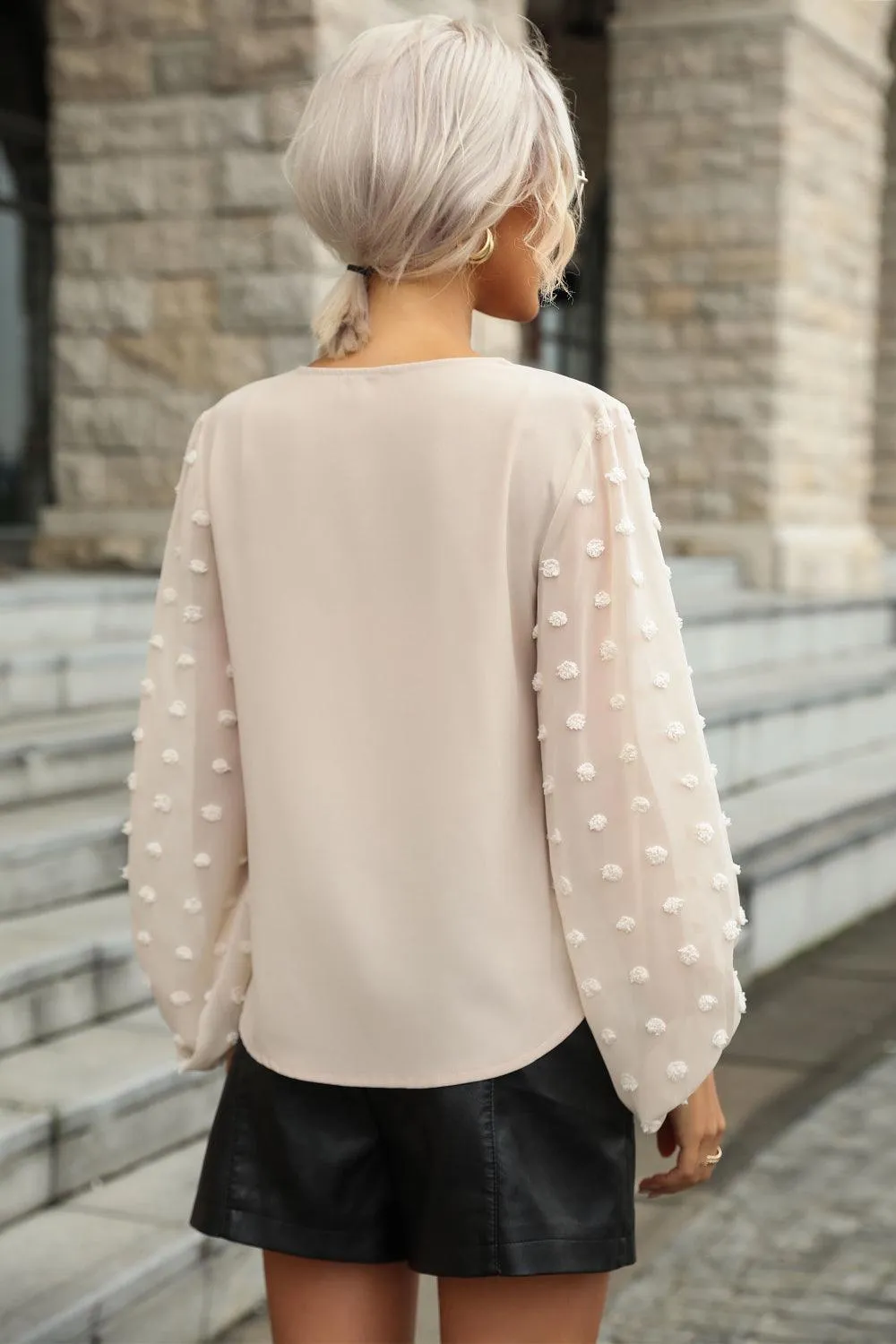 High-Class V-Neck Swiss Dot Blouse