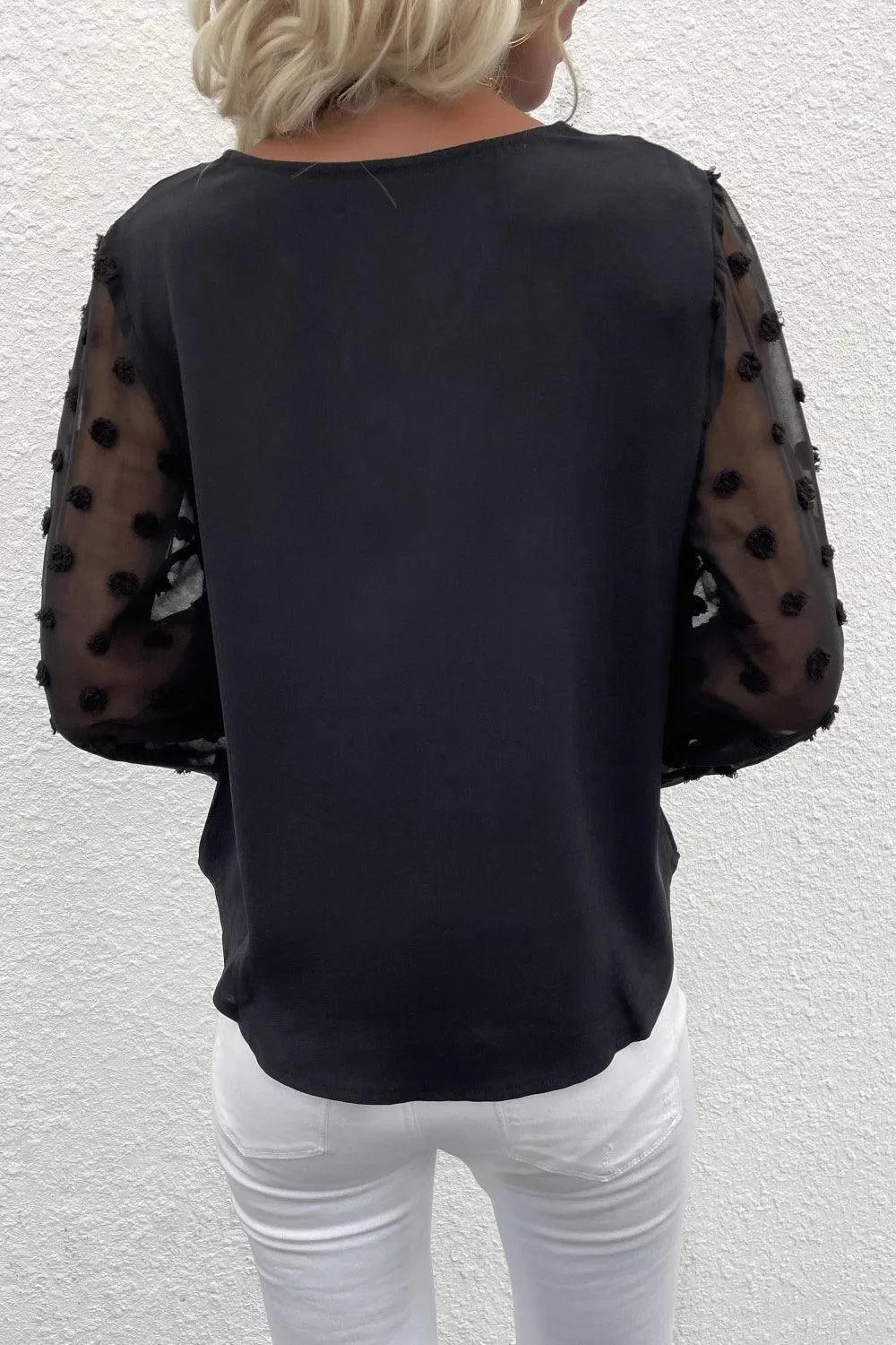 High-Class V-Neck Swiss Dot Blouse