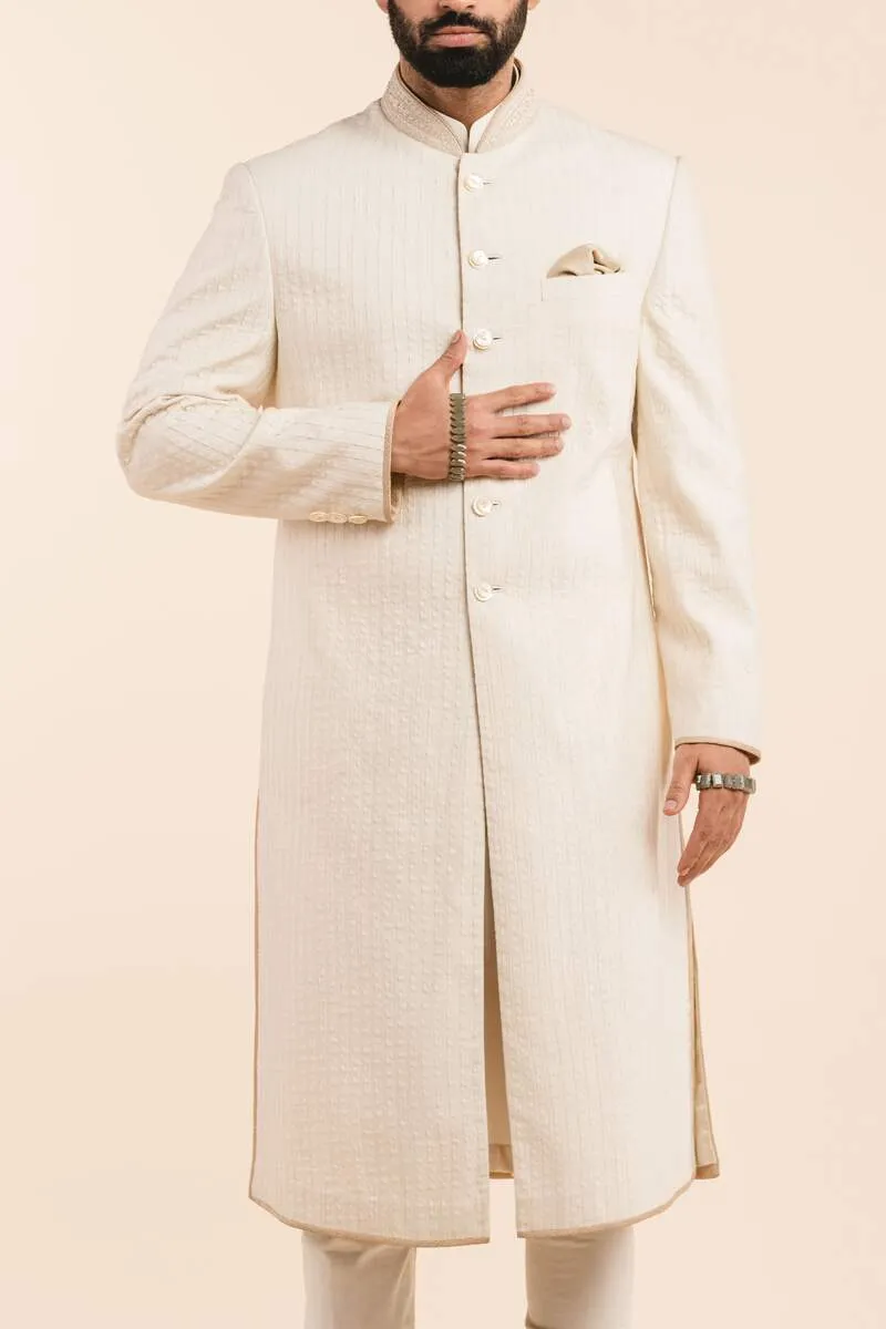 Ivory All Over Textured Sherwani
