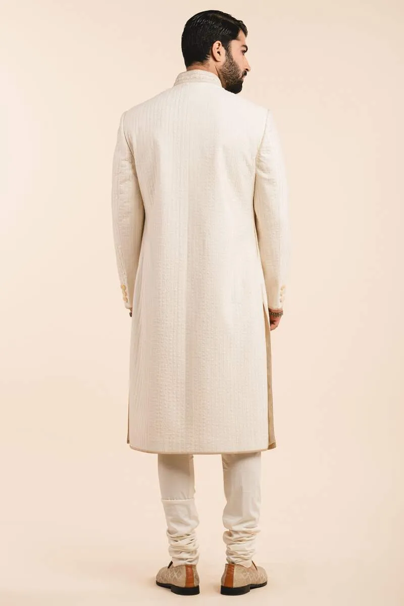 Ivory All Over Textured Sherwani