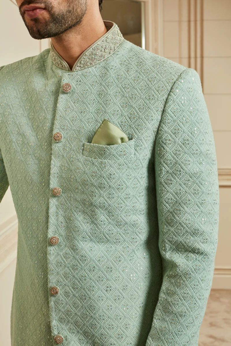 Jade Sequined Georgette Sherwani