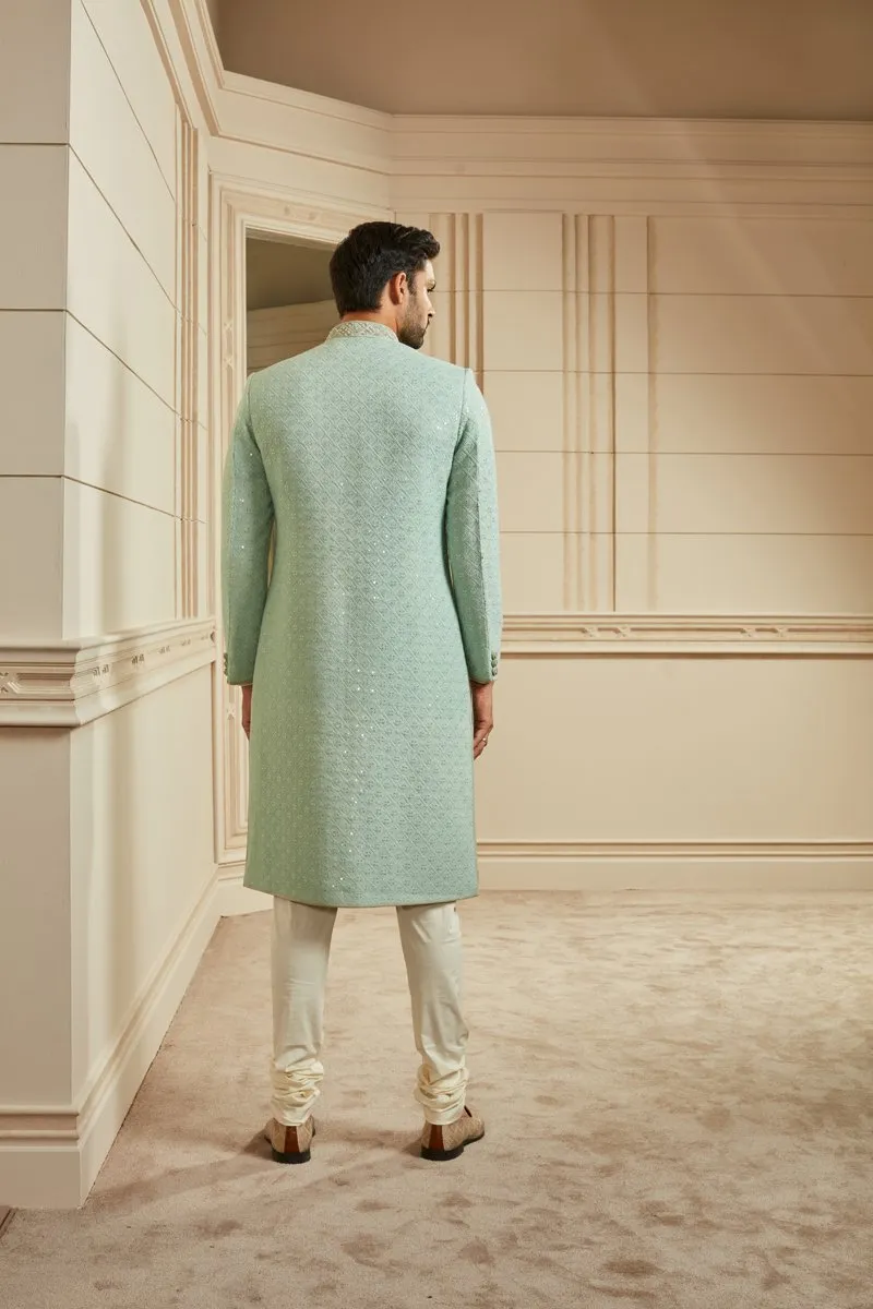 Jade Sequined Georgette Sherwani