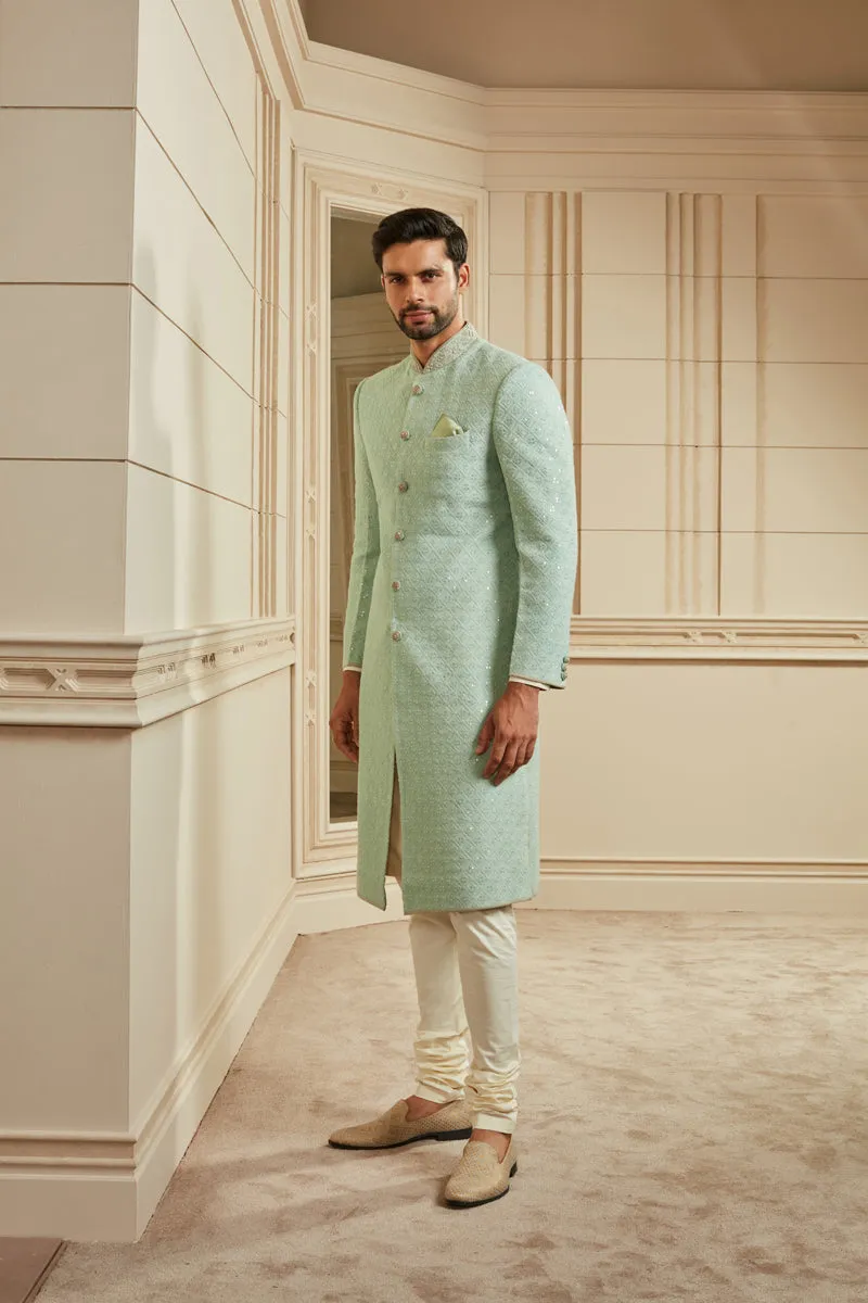 Jade Sequined Georgette Sherwani