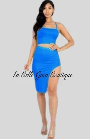 Kayla color crisscross back Cami crop top and split thigh set-FINAL SALE