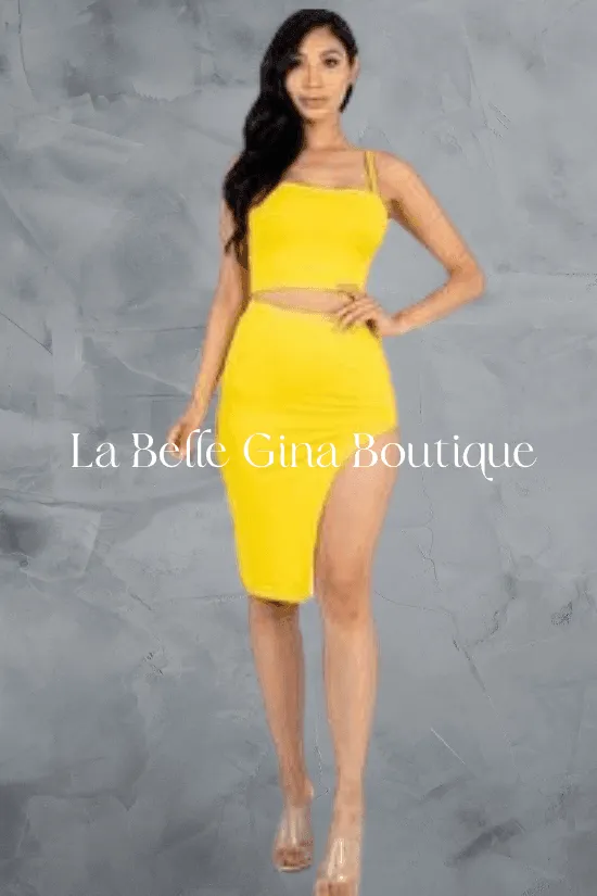 Kayla color crisscross back Cami crop top and split thigh set-FINAL SALE