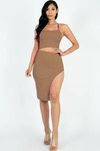 Kayla color crisscross back Cami crop top and split thigh set-FINAL SALE
