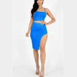Kayla color crisscross back Cami crop top and split thigh set-FINAL SALE