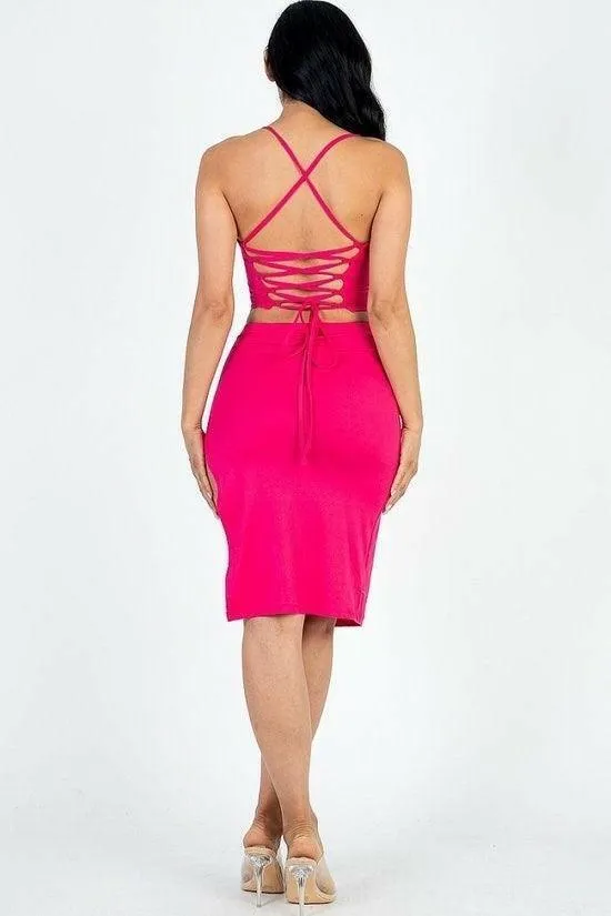Kayla color crisscross back Cami crop top and split thigh set-FINAL SALE